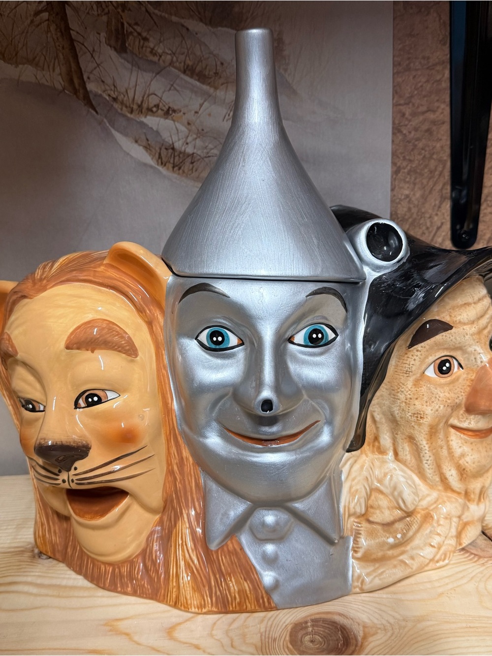 Wizard of Oz Tin Man/Coward Lion/Scarecrow Ceramic Cookie Jar - Silver